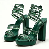 Nisha Rhinestone Chunky High Heels