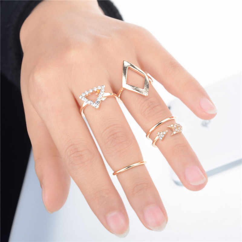 5Pcs/Set Mid Finger Ring - Gold