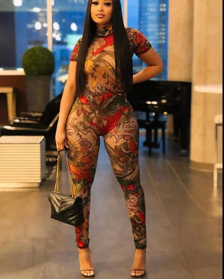 A Print Mesh Jumpsuit