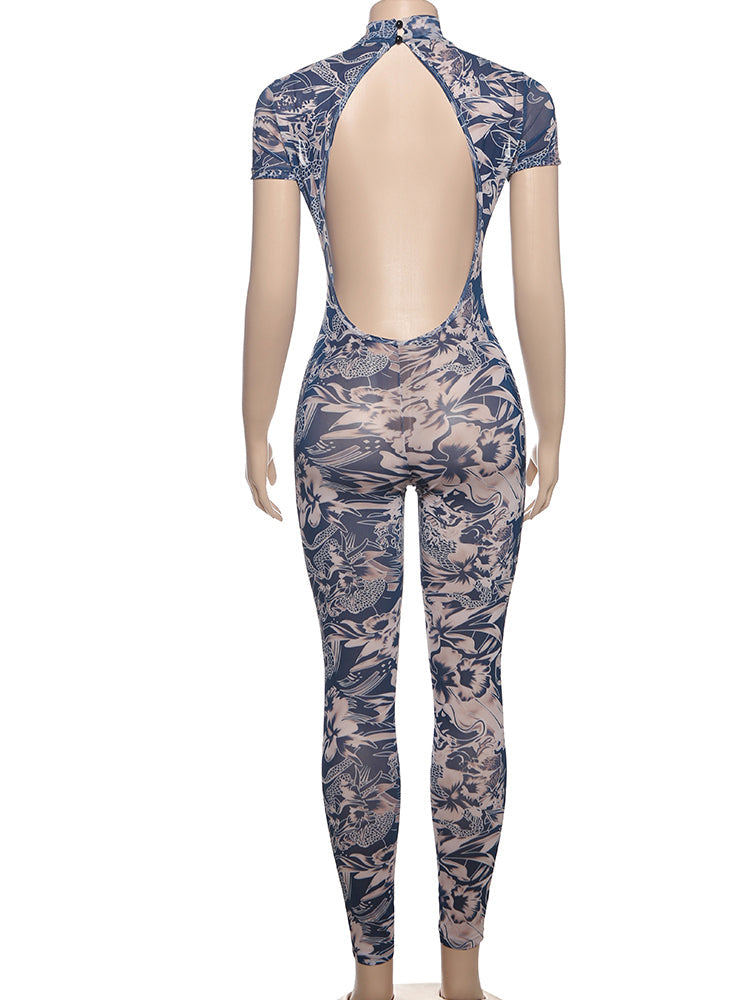 A Print Mesh Jumpsuit