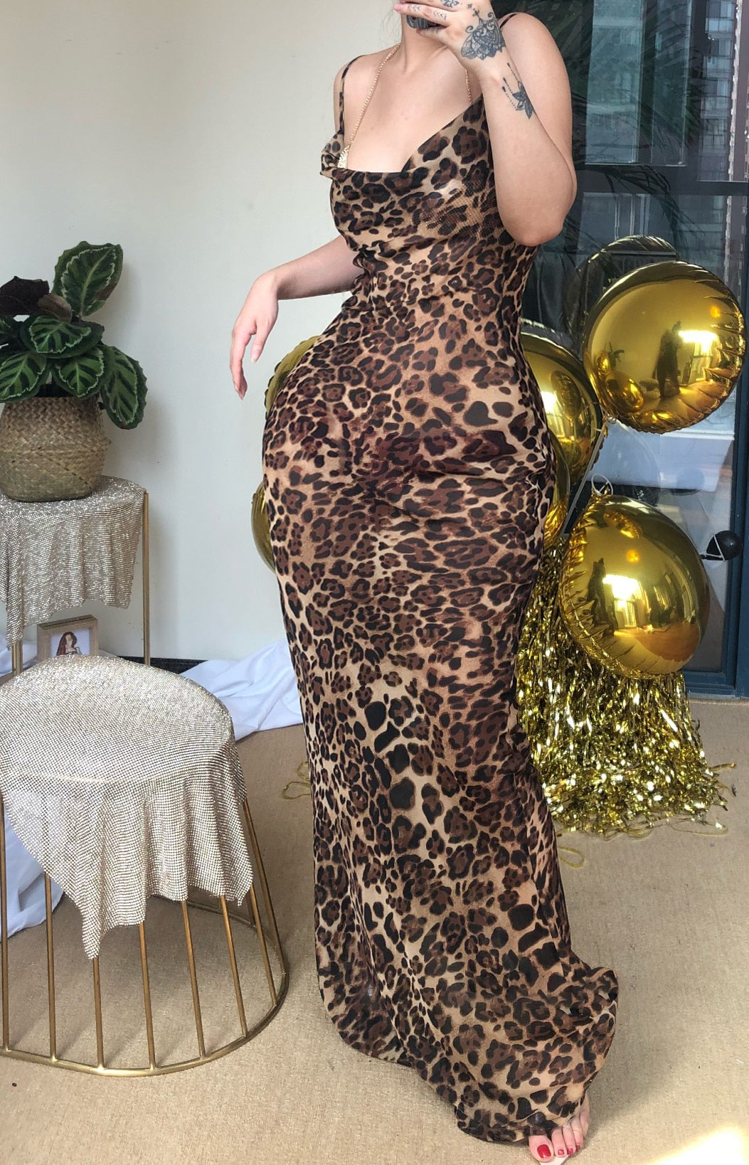 All Leopard Bodycon Mesh Dress