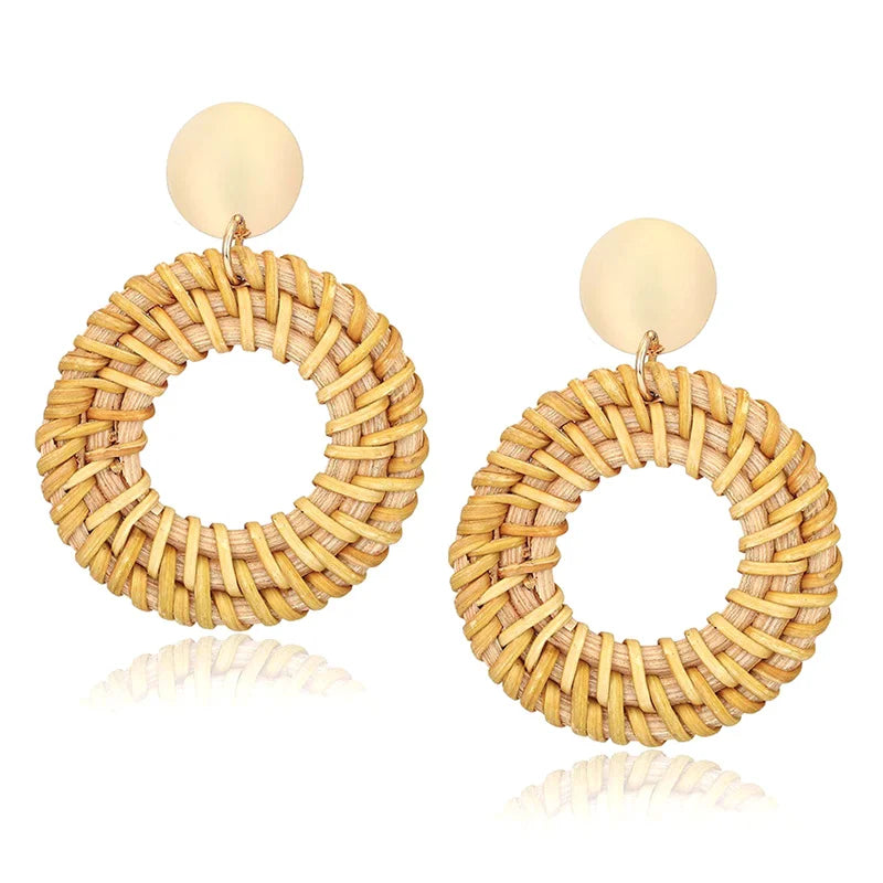 Boho Rattan Braid Drop Earrings