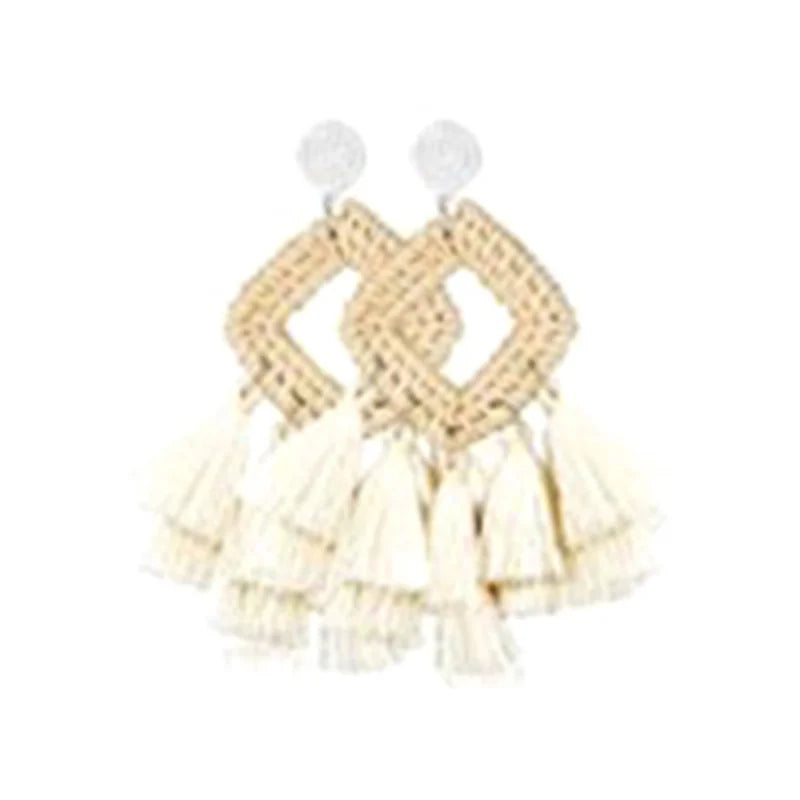 Boho Rattan Braid Drop Earrings