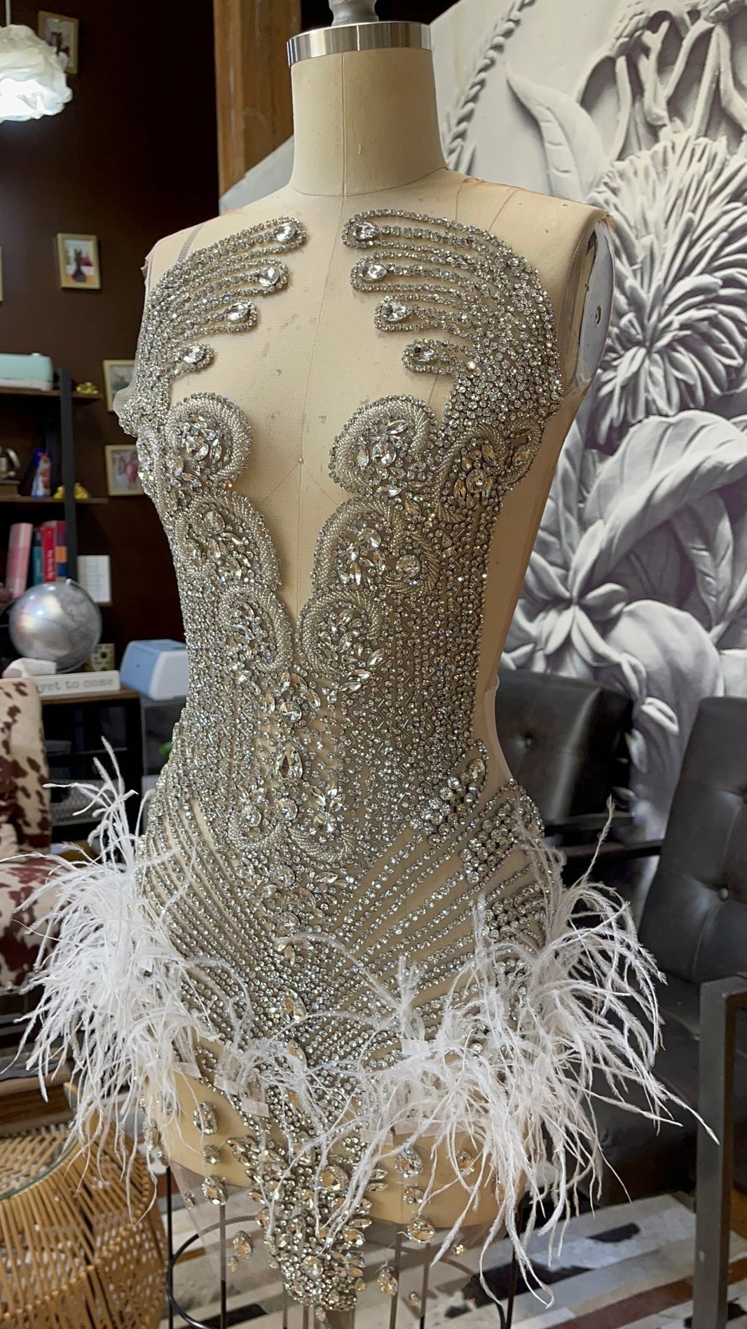 Brenda Mesh Feathers Dress