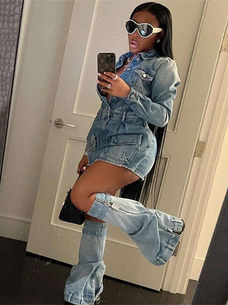 City View Denim Dress Socks Set