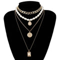 Coin Multi Layer Pearl Choker Necklace
