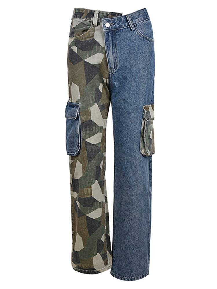 Contrast High Waist Jeans