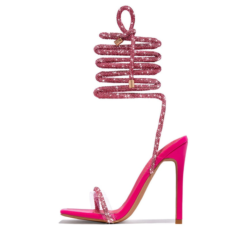Crystal Ankle Cross Strap Heels