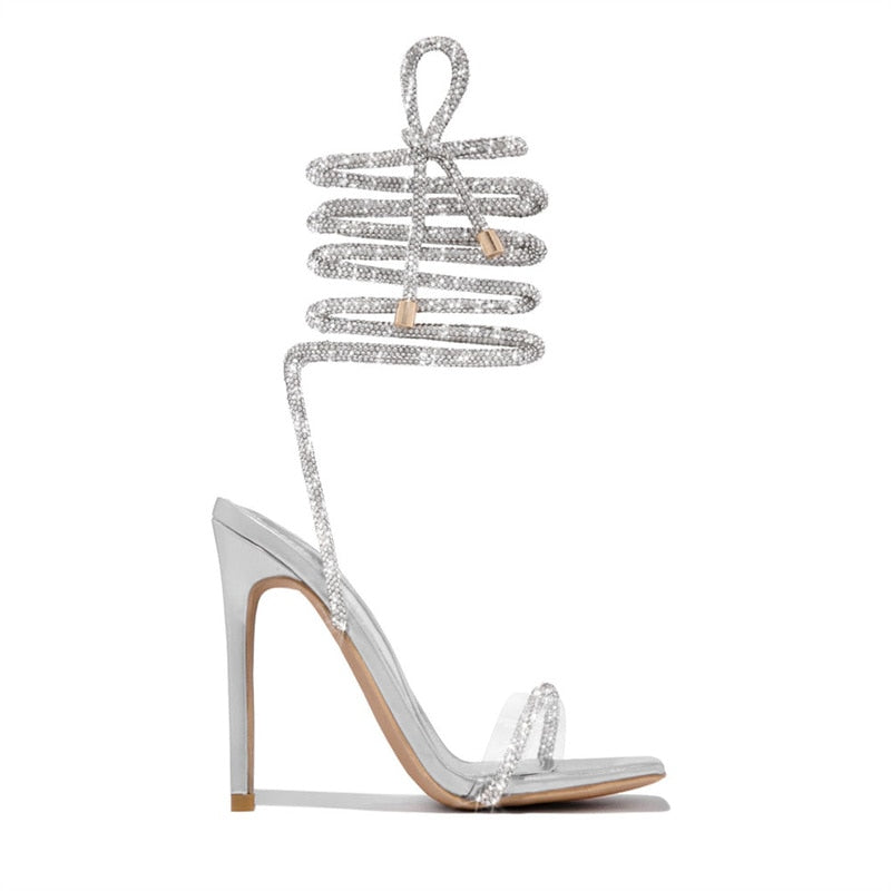 Crystal Ankle Cross Strap Heels