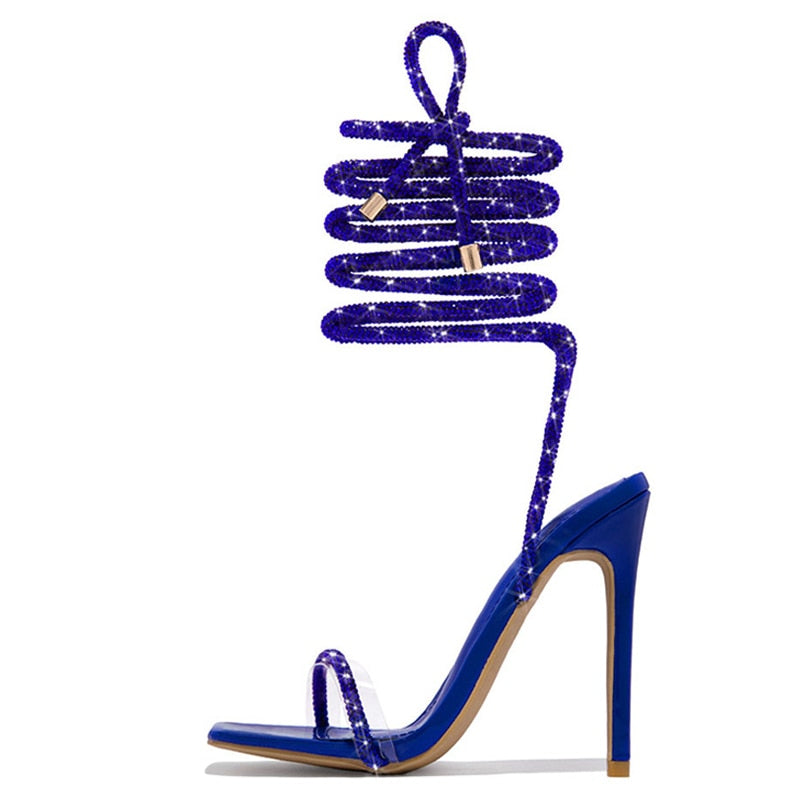 Crystal Ankle Cross Strap Heels