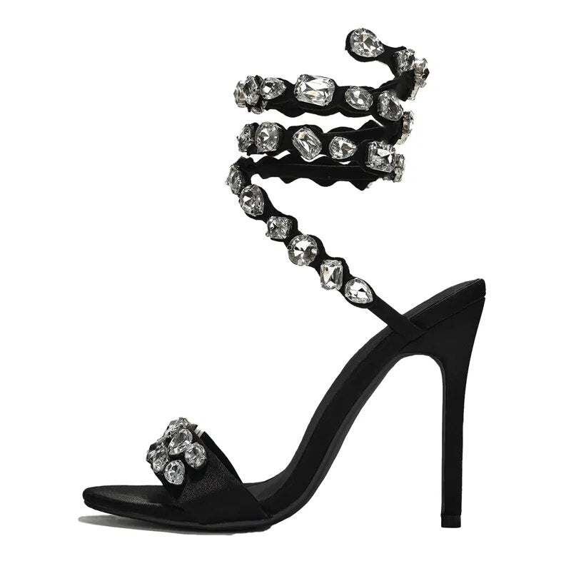 Crystal Ankle Wrap High Heels