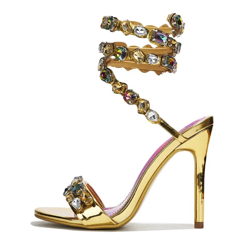 Crystal Ankle Wrap High Heels