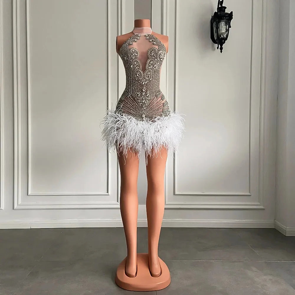 Crystal Feather Mini Dress