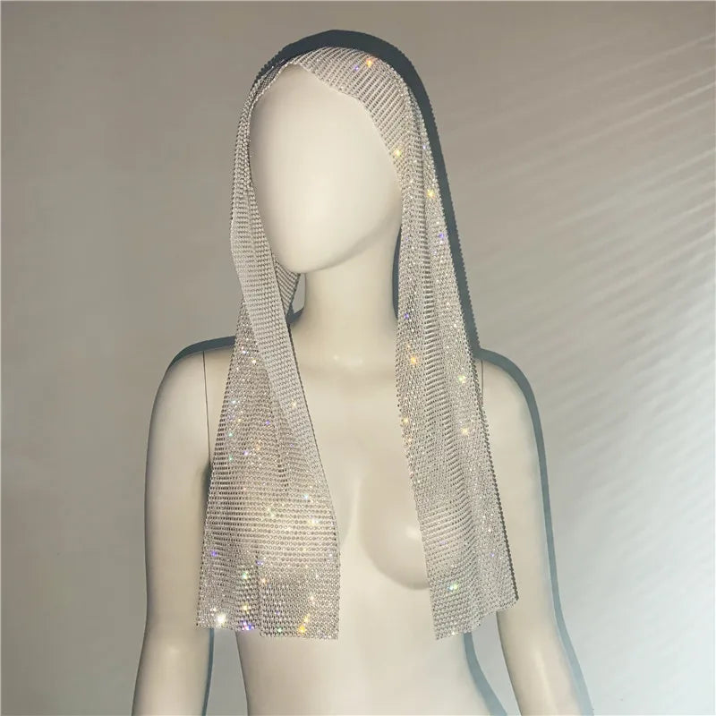 Crystal Rhinestone Fishnet Headscarf