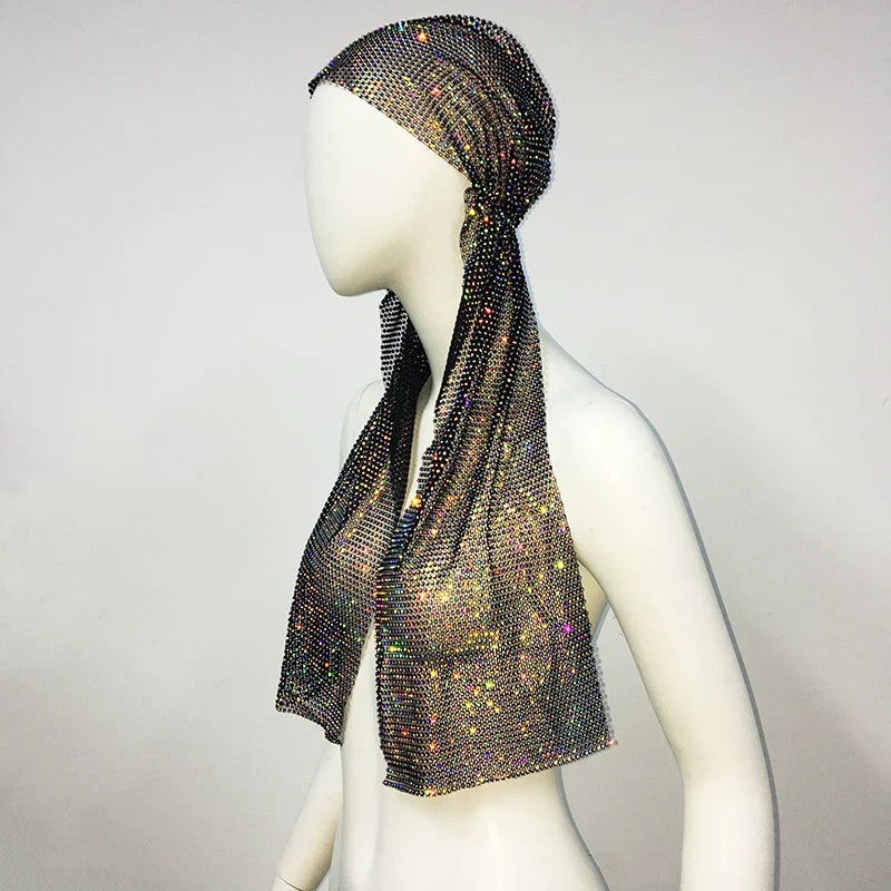 Crystal Rhinestone Fishnet Headscarf