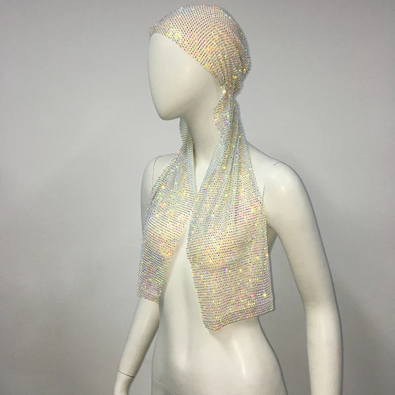 Crystal Rhinestone Fishnet Headscarf