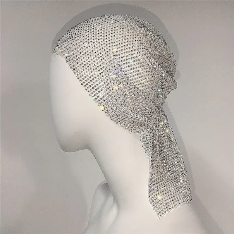 Crystal Rhinestone Fishnet Headscarf