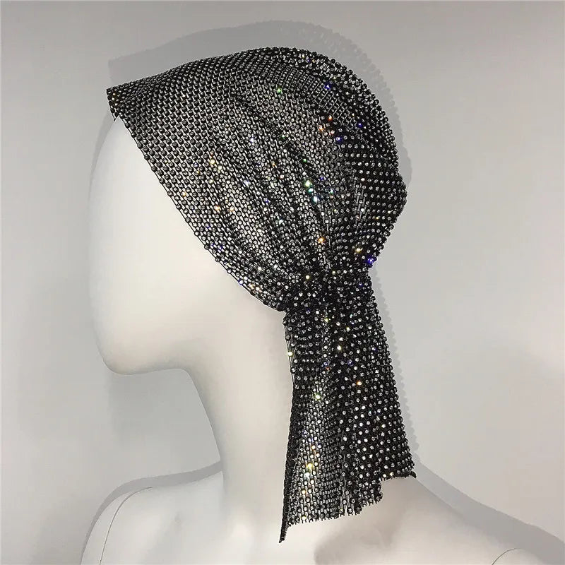 Crystal Rhinestone Fishnet Headscarf