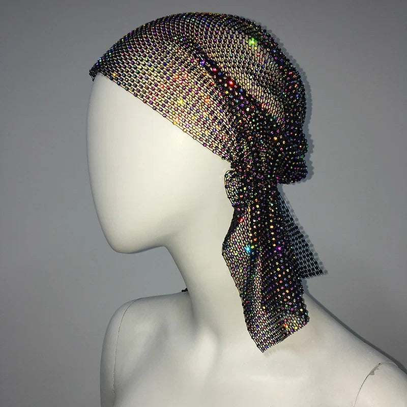 Crystal Rhinestone Fishnet Headscarf