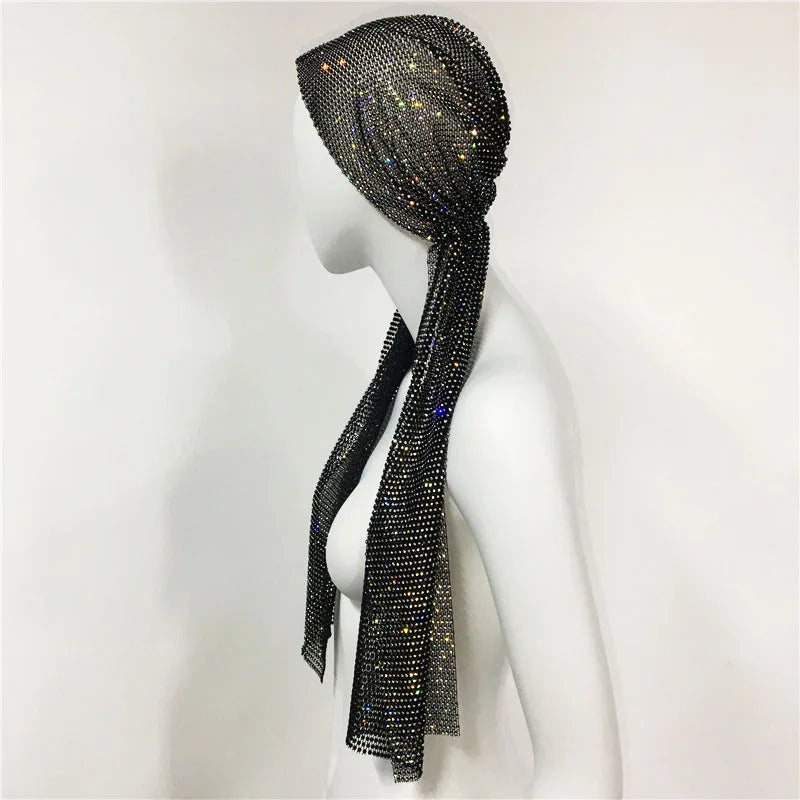 Crystal Rhinestone Fishnet Headscarf