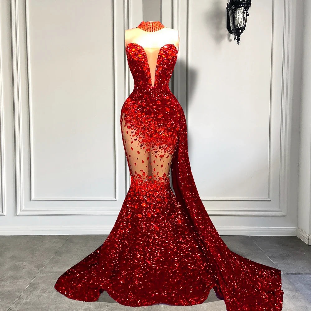 Crystal Sequin Mermaid Maxi Dress