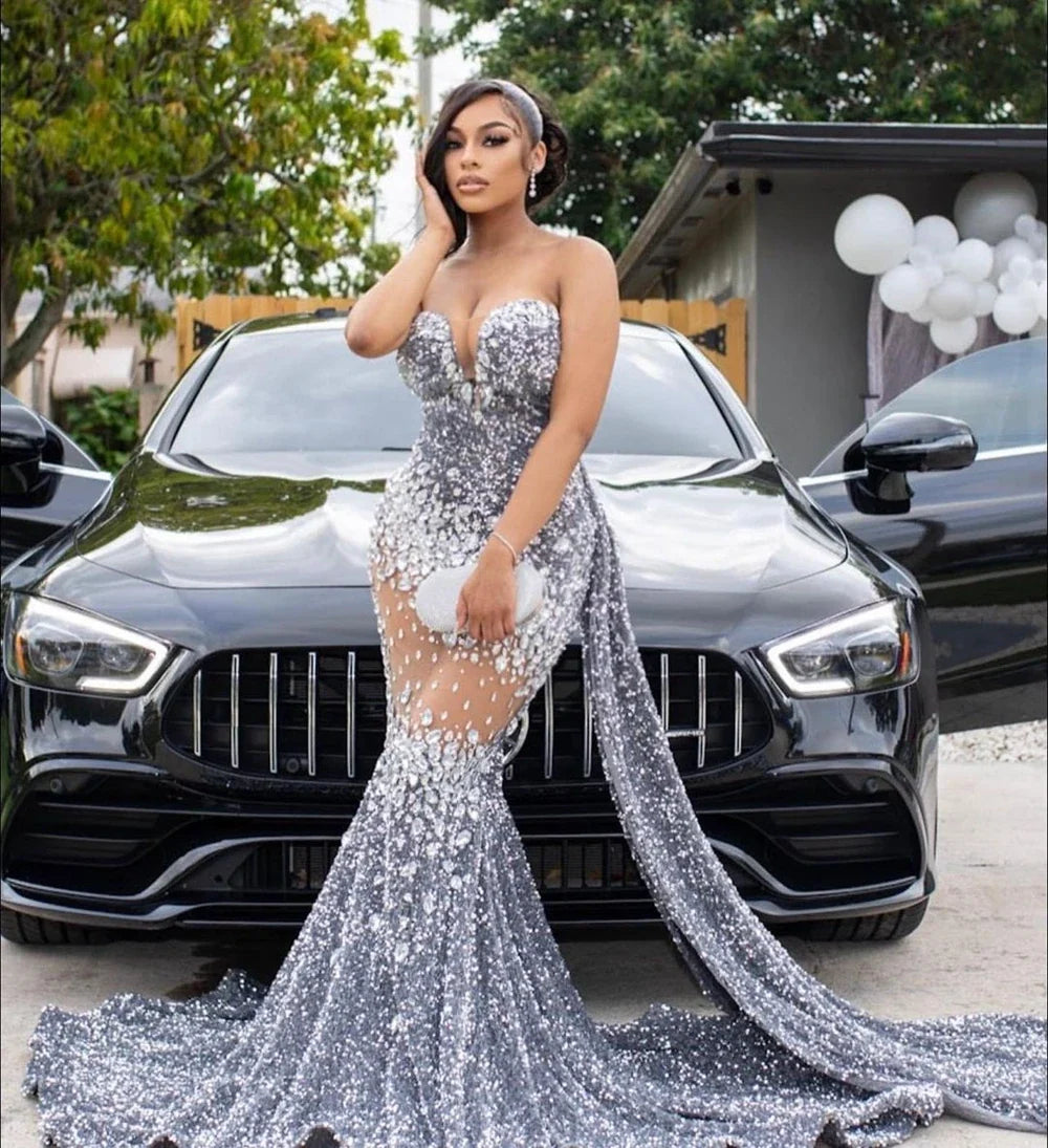 Crystal Sequin Mermaid Maxi Dress