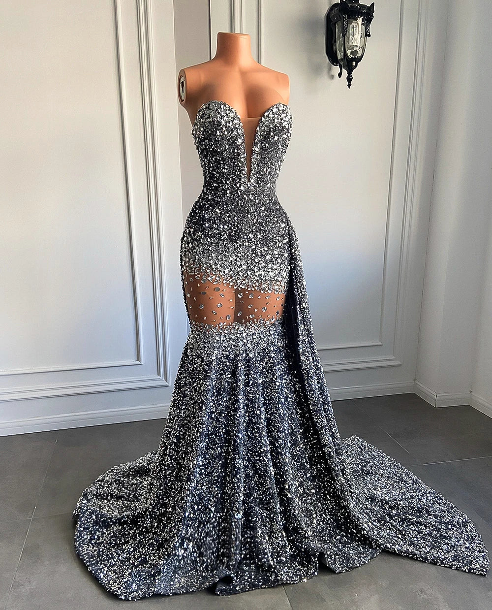 Crystal Sequin Mermaid Maxi Dress