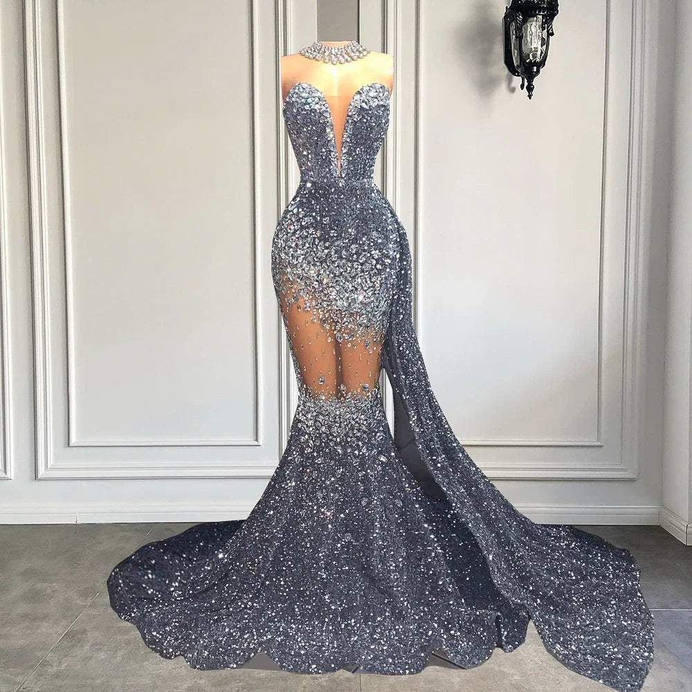Crystal Sequin Mermaid Maxi Dress