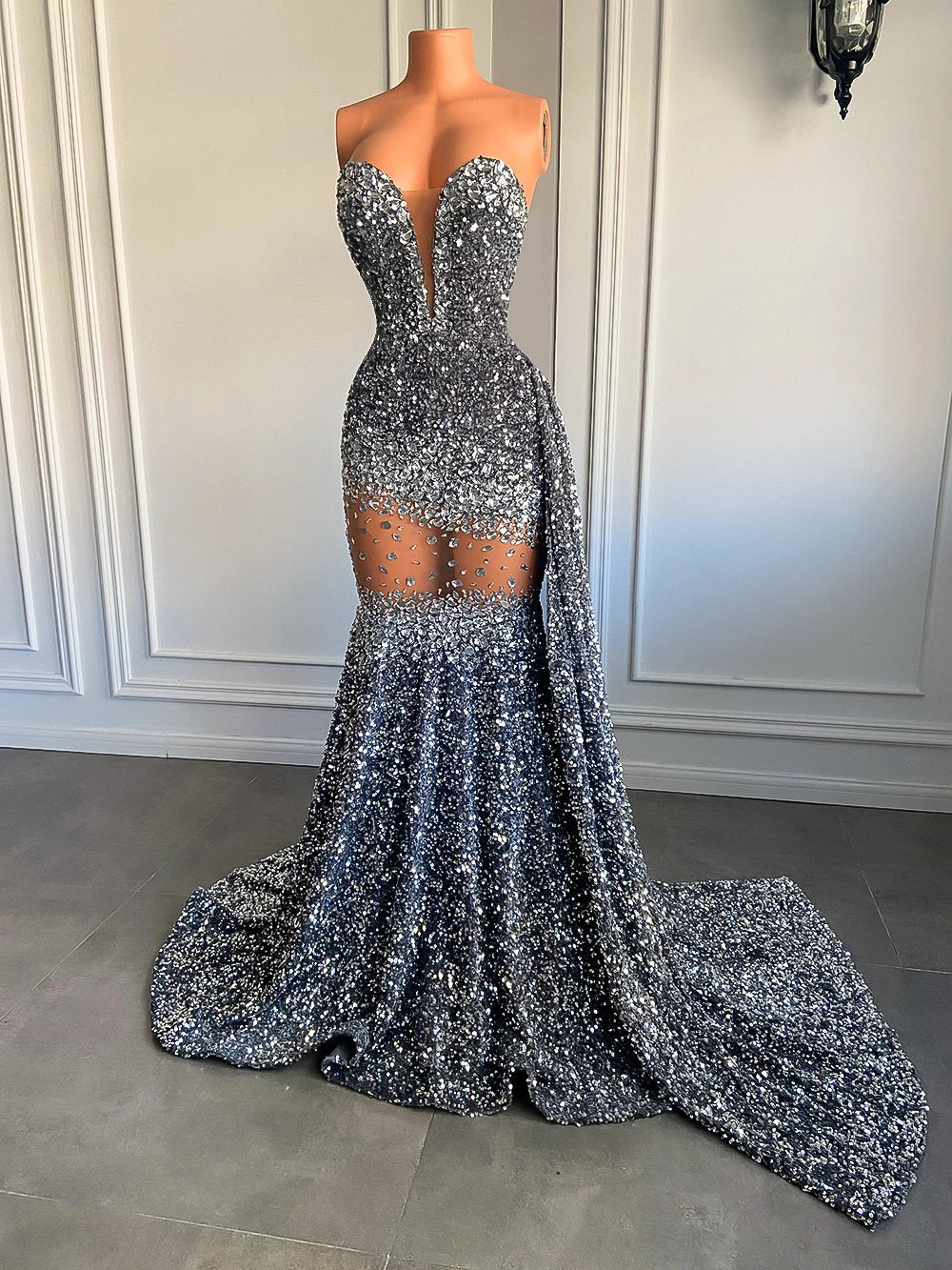 Crystal Sequin Mermaid Maxi Dress