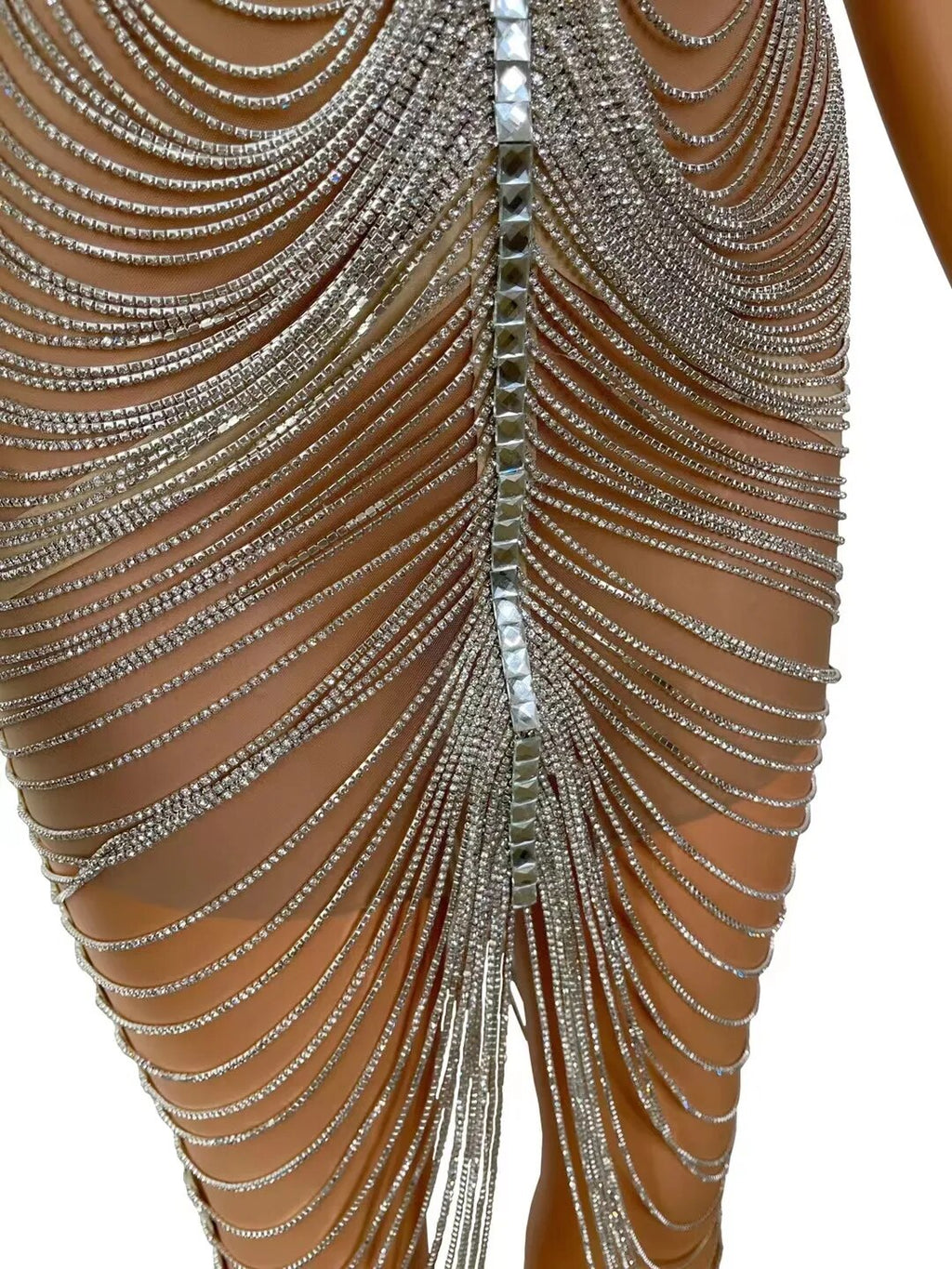 Diamond Tassel Fringe Mesh Dress