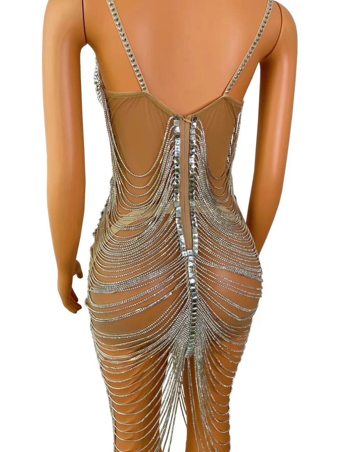 Diamond Tassel Fringe Mesh Dress