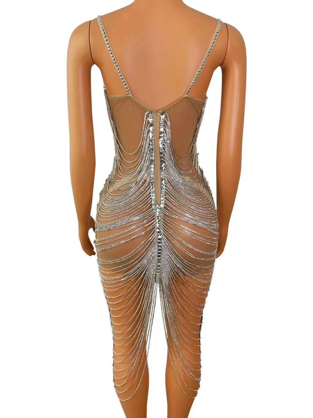 Diamond Tassel Fringe Mesh Dress