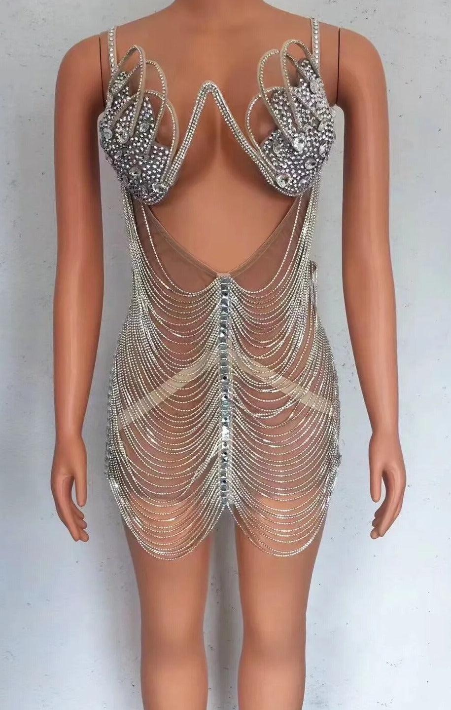 Diamond Tassel Fringe Mesh Dress