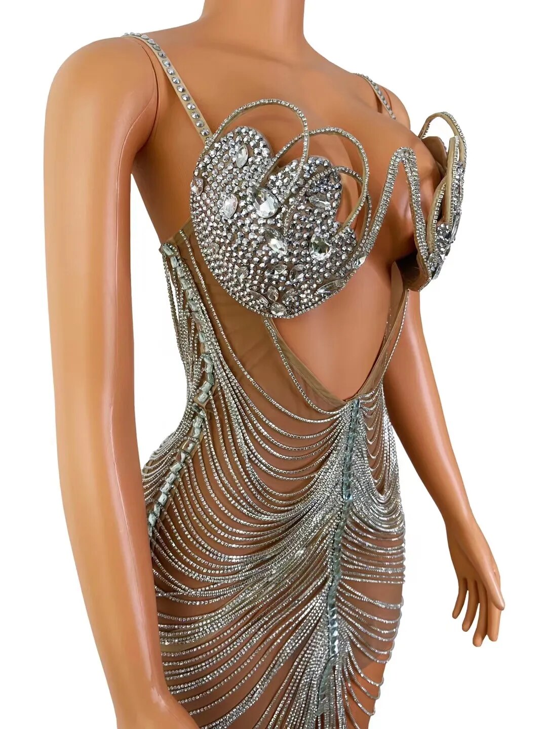 Diamond Tassel Fringe Mesh Dress