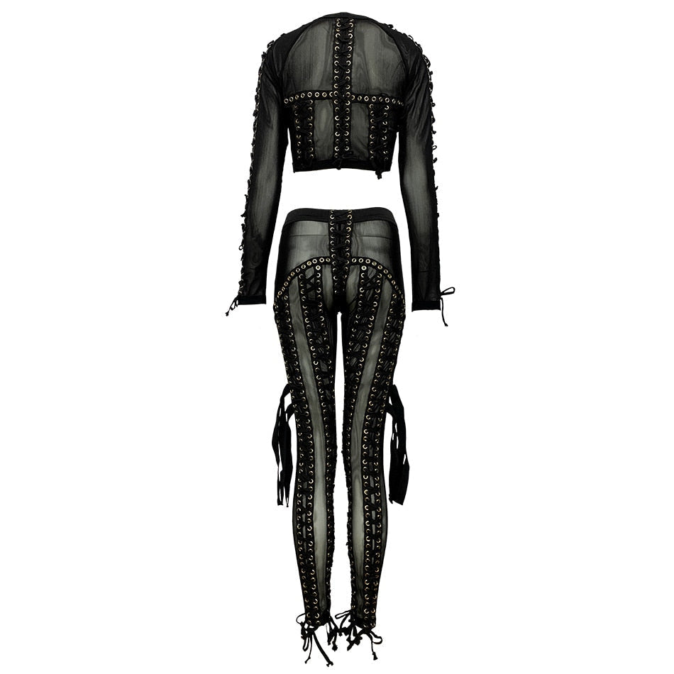 Diva Lace Up Mesh Pants Set (white)