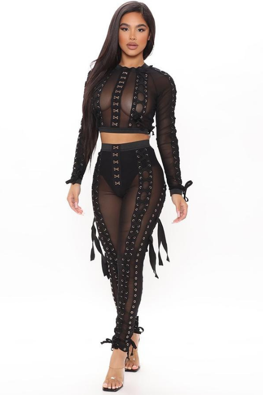 Diva Lace Up Mesh Pants Set (white)