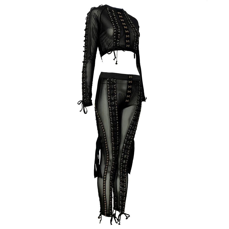 Diva Lace Up Mesh Pants Set