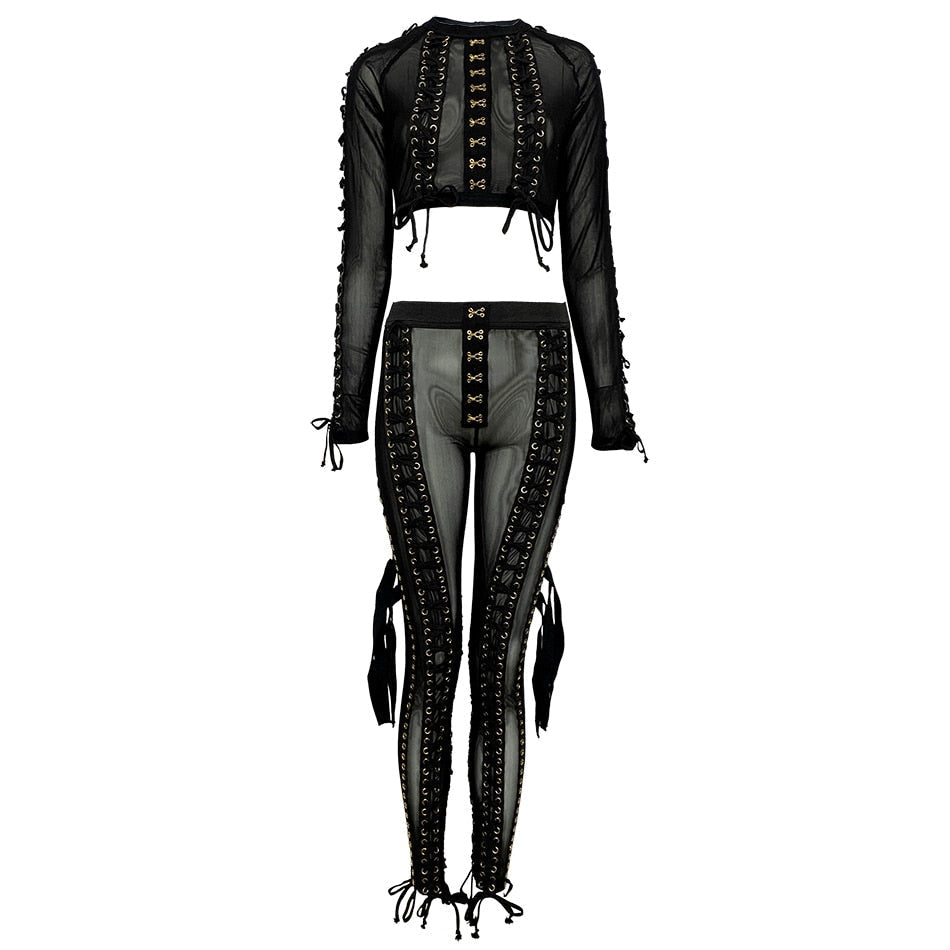 Diva Lace Up Mesh Pants Set (white)