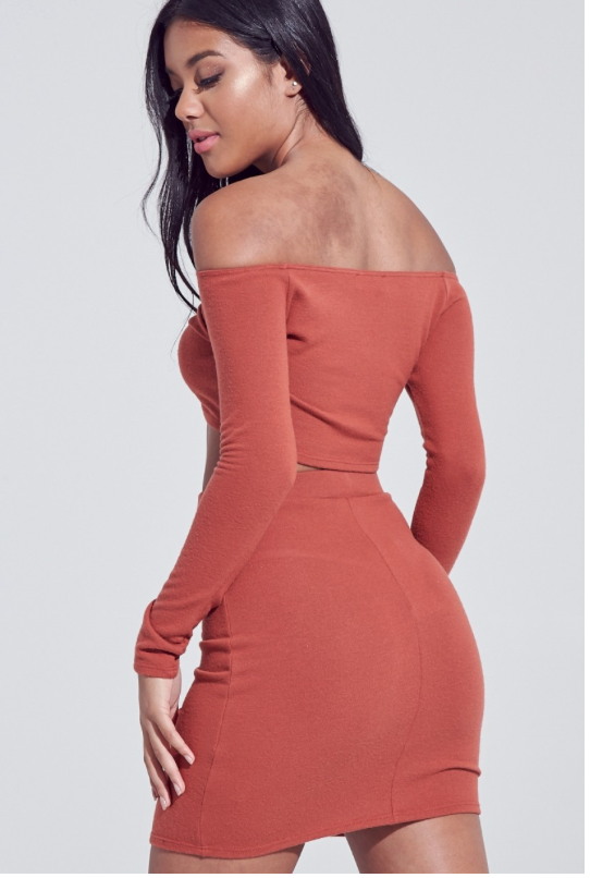 Do or Dye Off Shoulder Crop Top Set - Rust