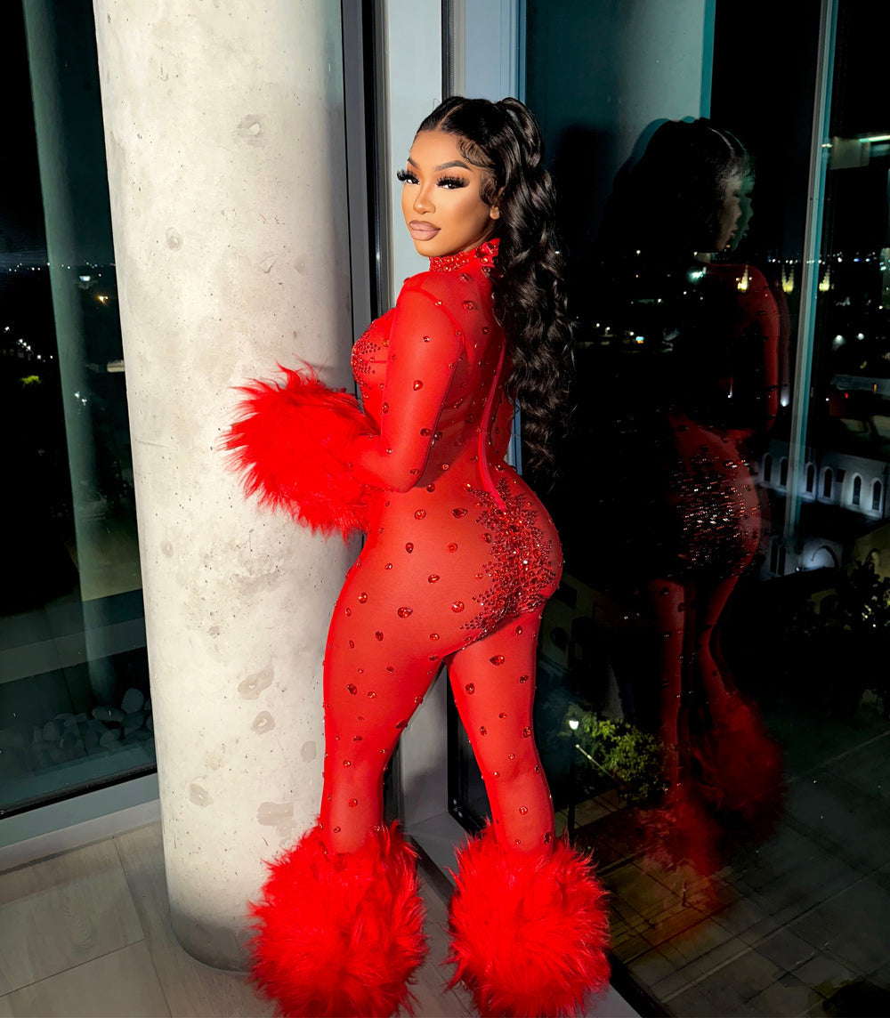 Feather Rhinestone Jumpsuit