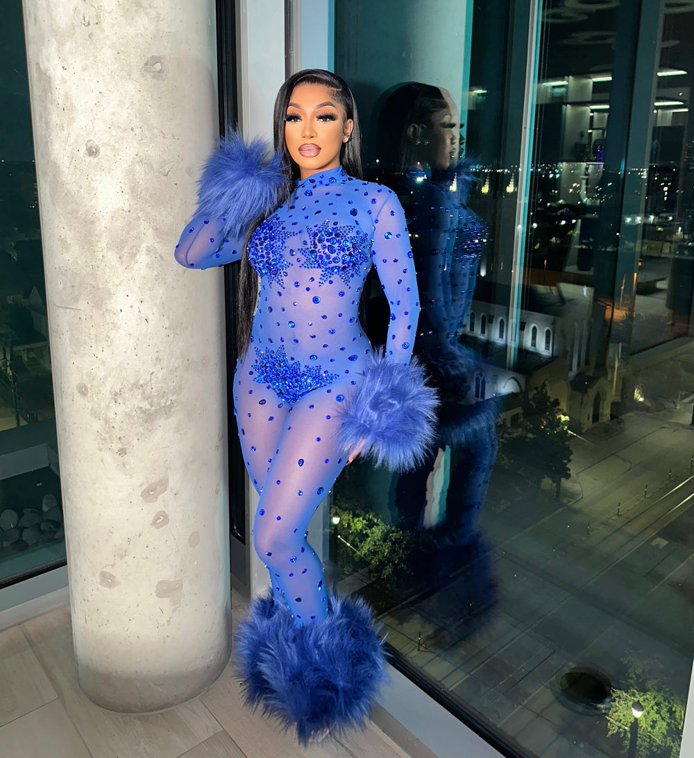 Feather Rhinestone Jumpsuit