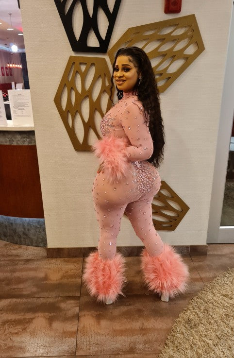 Feather Rhinestone Jumpsuit