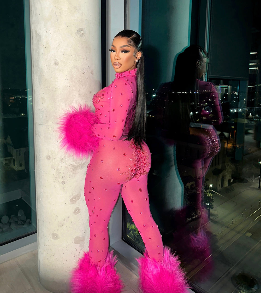 Feather Rhinestone Jumpsuit