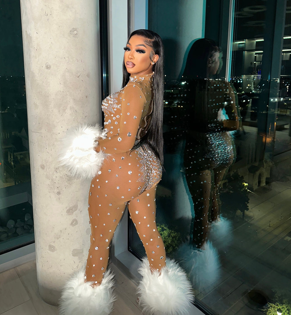 Feather Rhinestone Jumpsuit