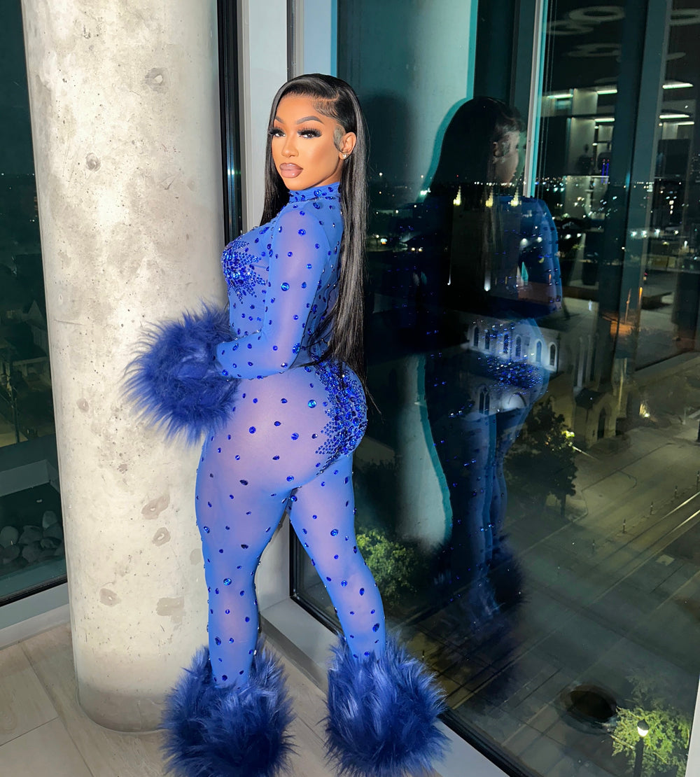 Feather Rhinestone Jumpsuit