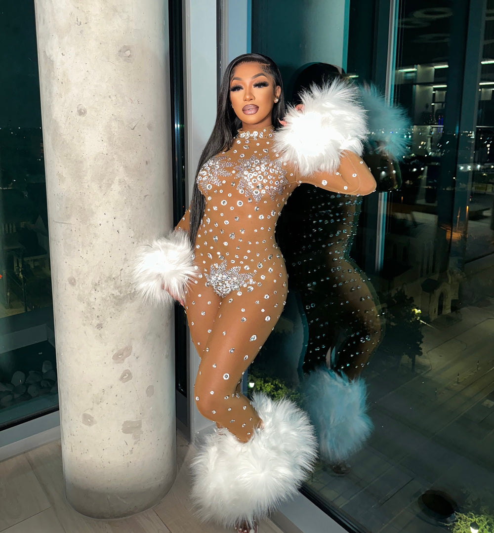 Feather Rhinestone Jumpsuit