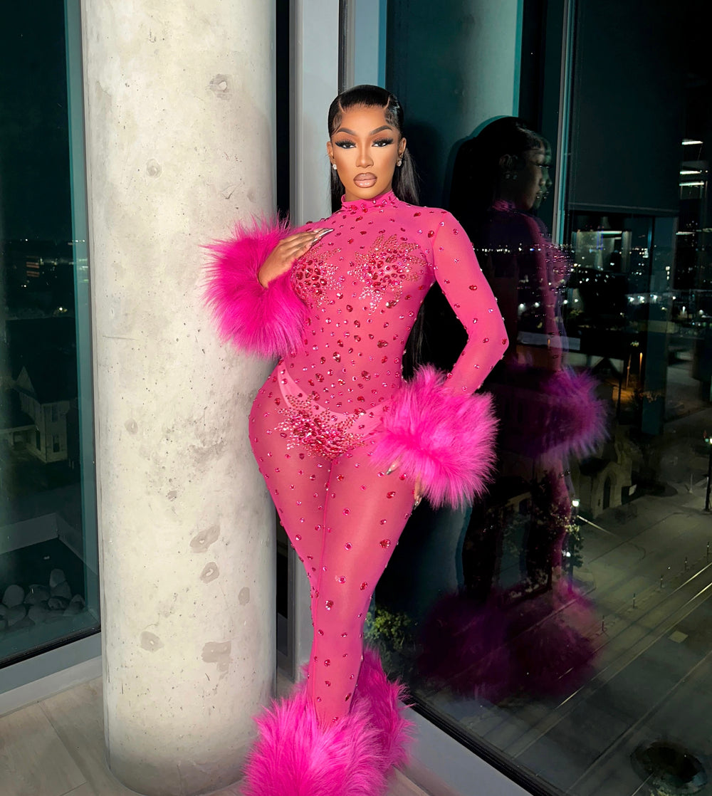 Feather Rhinestone Jumpsuit