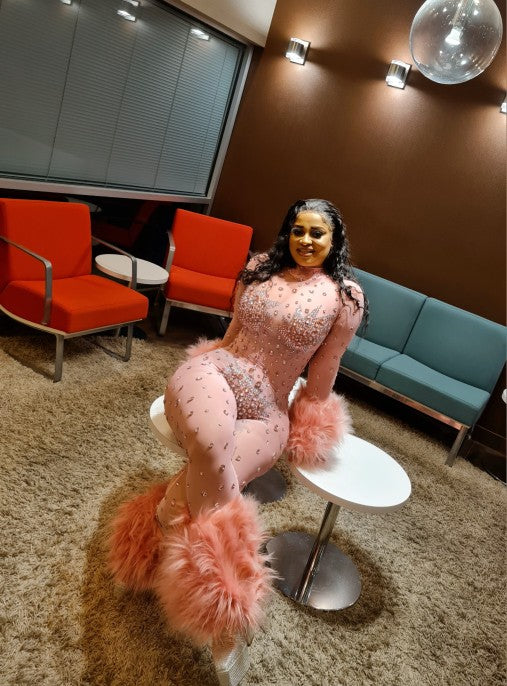 Feather Rhinestone Jumpsuit