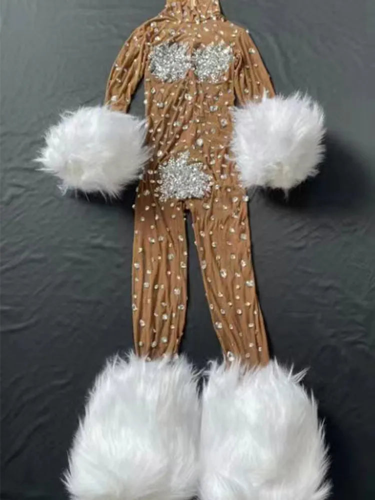 Feather Rhinestone Jumpsuit