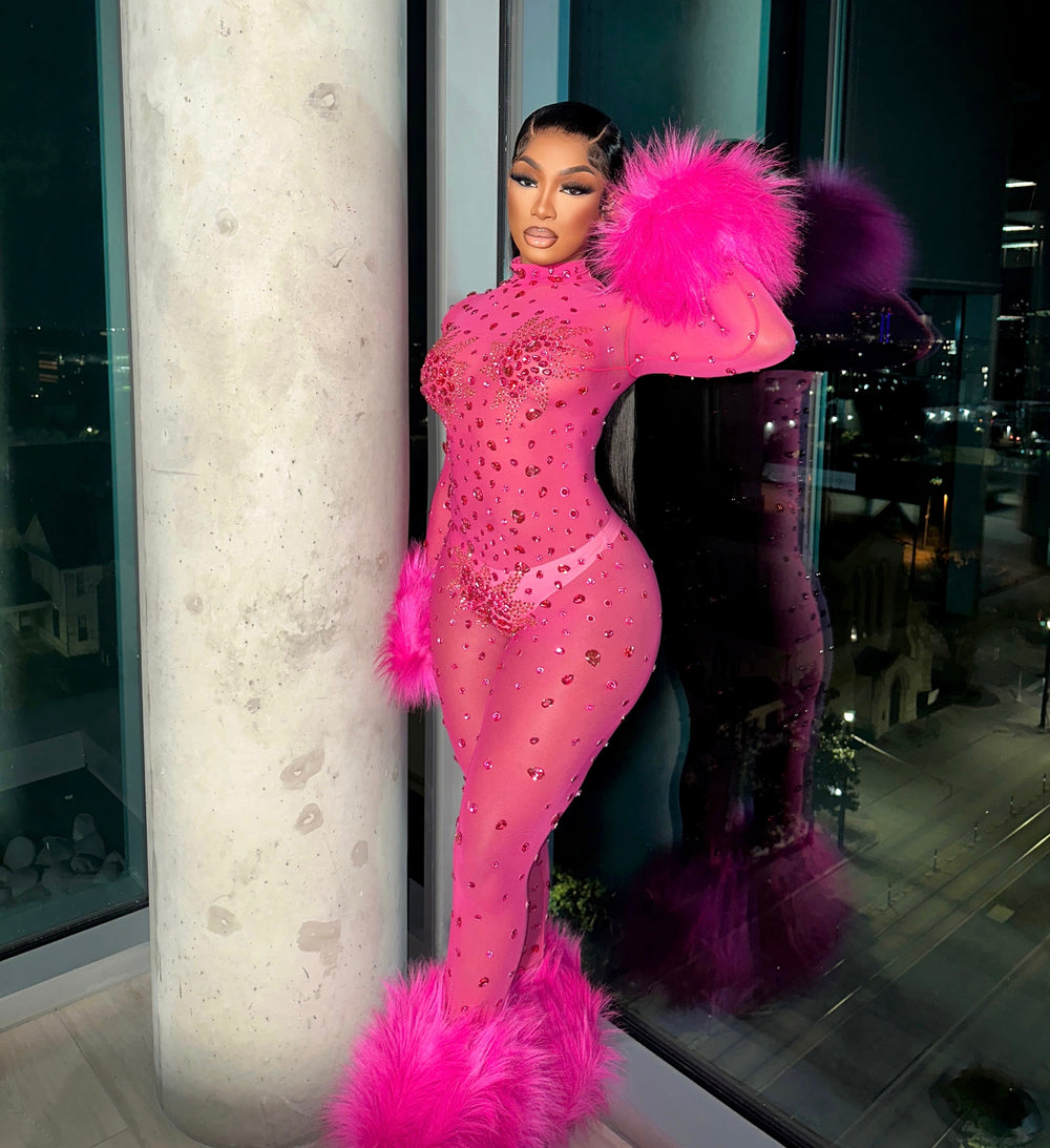 Feather Rhinestone Jumpsuit